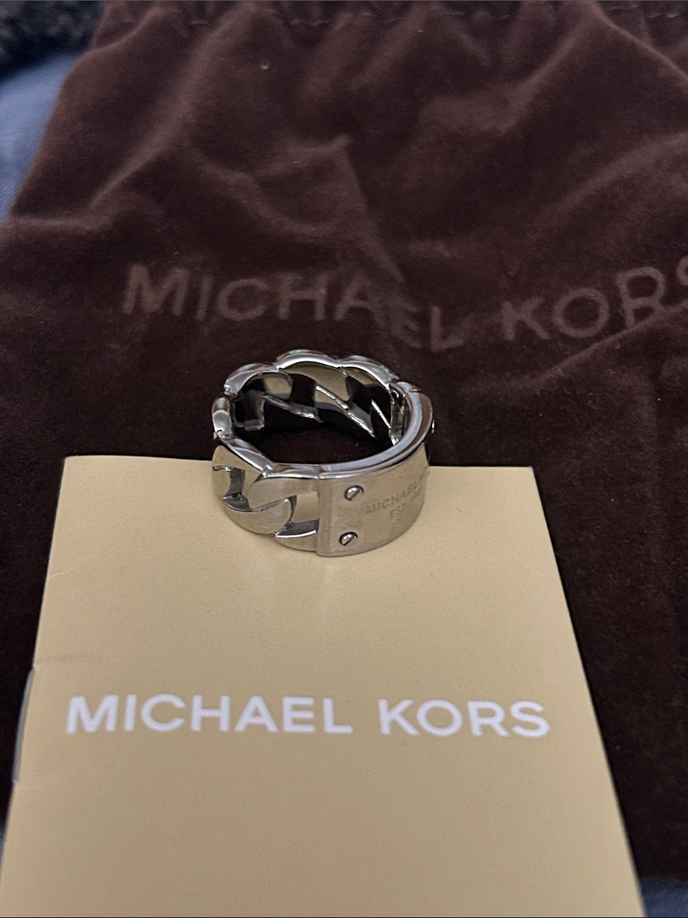 Michael Kors Stainless Steel MK Logo Ring